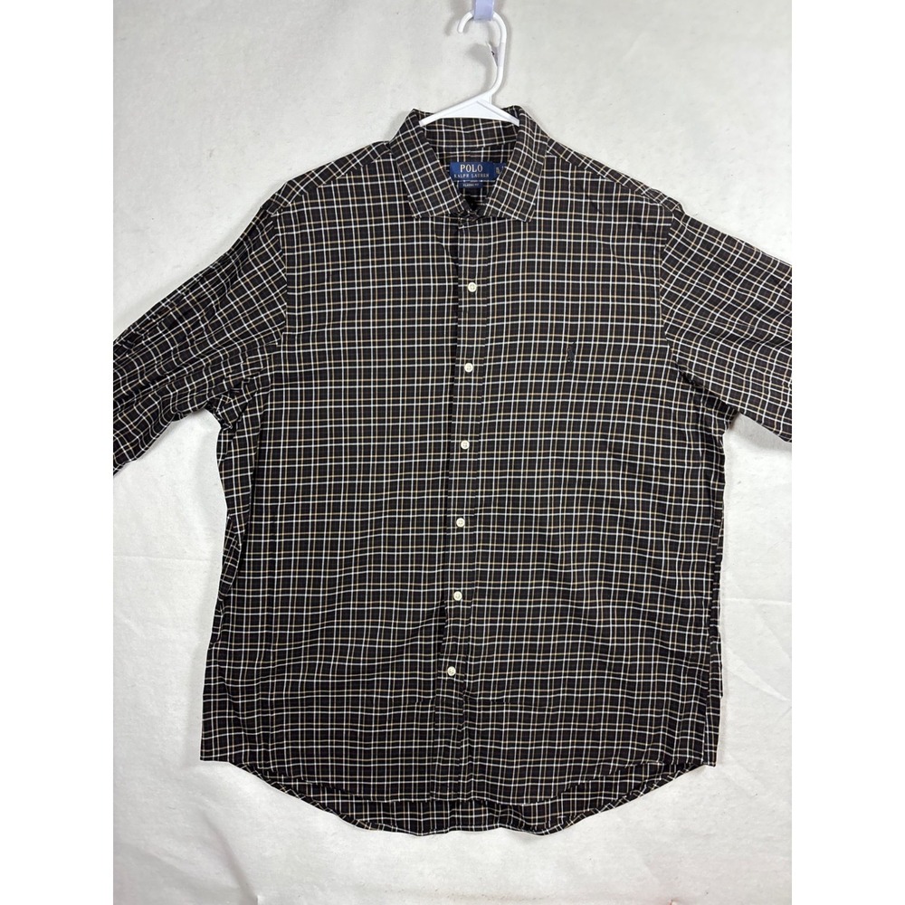 Polo Ralph Lauren Plaid Shirt Mens XL-TG Black Brown Classic‎ Fit Pony Logo